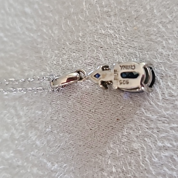 STERLING SILVER CREATED BLUE SAPPHIRE WITH DIAMOND ACCENT PENDANT APPROX 18" - Picture 9 of 15